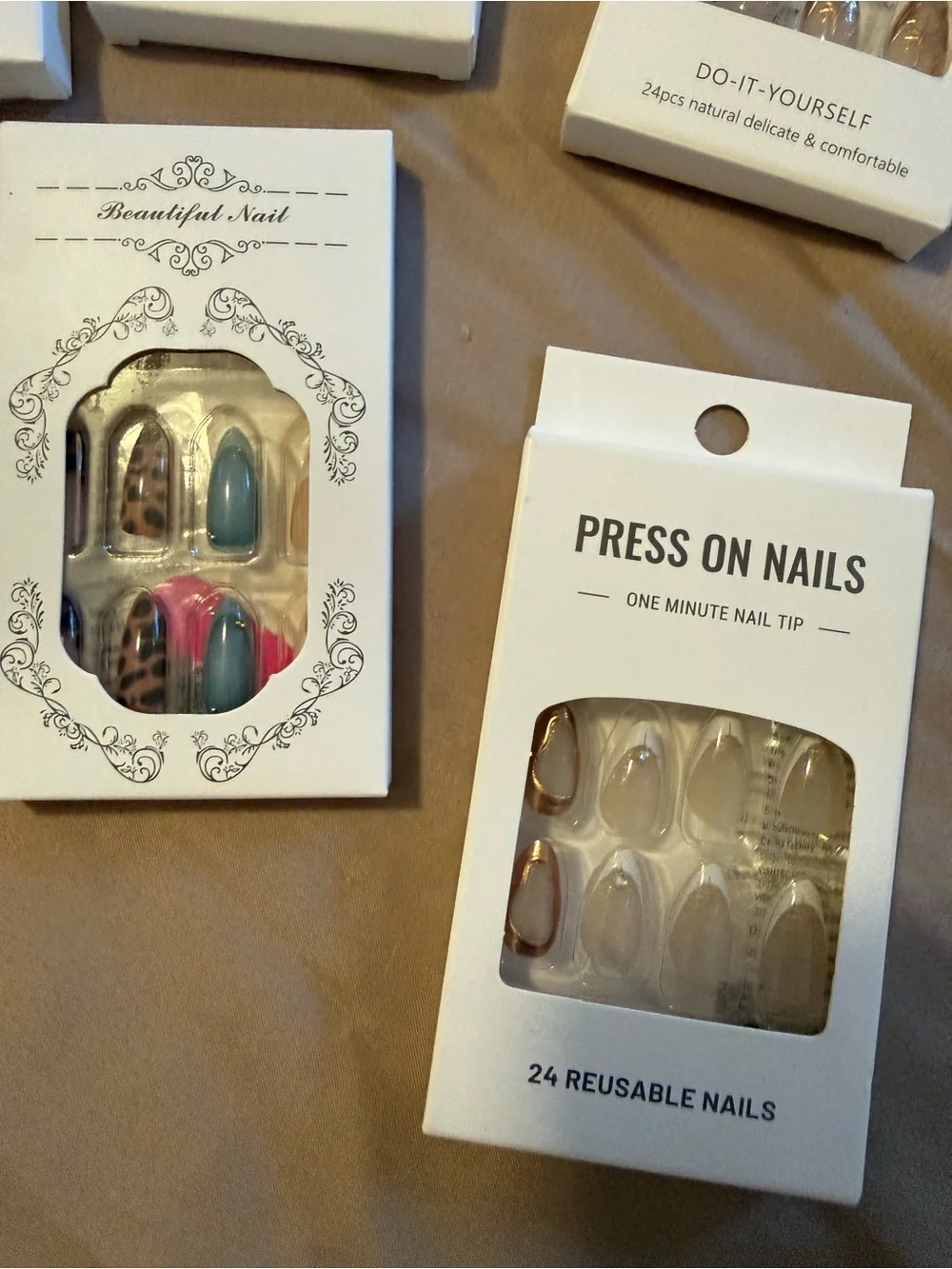 Press On Nails Set - Assorted Pink, Teal, Nude & Gold Designs